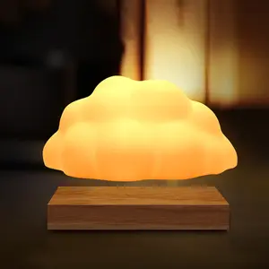 Magnetic levitation floating LED 3D Cloud Light with Thunder and Lighting Effect-Cloud night light 360 degree rotation  Minimalism Wood base Indoor Ambient Cloud Bedside Table Lamp for Romantic Home Decor for Valentine's Day for Lovers