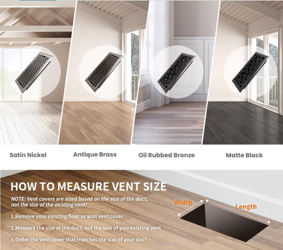 4x10 Inches Air Floor Vents Register Ease Adjust Air Flow Savannah Design-Heavy Duty Walkable Steel Decorative Floor Vent for Room - Antique Brass Floor Vent Covers - 2 Pack