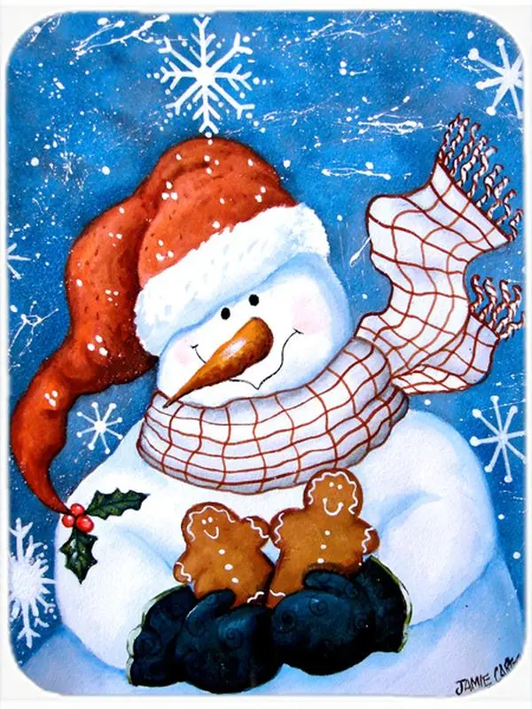 Gingerbread And Snowflake Snowman Glass Cutting Board, Large