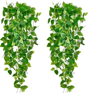 2 Pack Aesthetic Fake Hanging Vines for Room Decor | Artificial Ivy Garlands | Indoor/Outdoor Greenery for Wall, Shelf, Bedroom