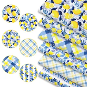 6pcs Summer Party Lemon Print Fabric Bundles, 45cm*50cm/17.72in*19.69in Citrus Pattern Fabric Squares for Quilting, Patchwork Sewing Material for Bedding, Tablecloth, Bags, Masks, Hats, Headbands, Pillowcases