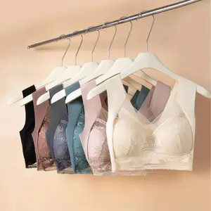 【6PCS】Women's Wireless Push Up Bra - Floral/Contrast Lace & Mesh, Seamless Full-Coverage Padded Bra, Soft Breathable Comfortable Lingerie for Daily Summer Wear, All Seasons Womenswear
