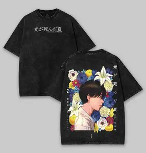 The Summer Hikaru Died Yoshiki Vintage Anime T-Shirt, Washed Heavyweight Cotton, Graphic Tee, Manga Gothic, Dark Anime Gothic T-Shirt Menswear Top anime fan clothes Fabric Seamless