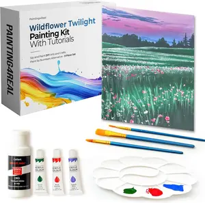 DIY Wildflower Twilight Acrylic Painting Kit with Video Tutorials - 9pc Art Set for Adults and Beginners
