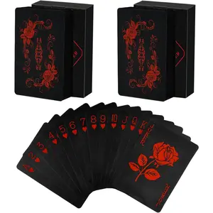 Black Playing Cards with Rose Pattern, 2pcs Deck of Cards, PVC Plastic & Waterproof Playing Cards, Cool Card Decks Suitable for Family or Friend Card Games, Party, Magic, Trick Tool