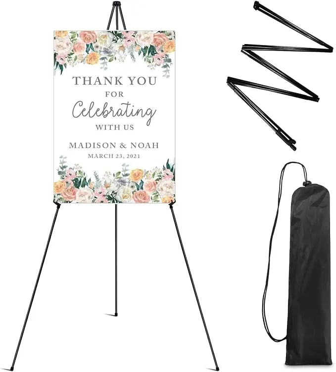63 Inch Easel Stand for Sign, Poster Stand and Wedding Sign | Instant-fold metal tripod with carry bag for welcome sign, poster display, foam board and floor use