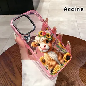 Soft Case for iPhone 16 Pro Max 15 Plus 14 13 12 11 Flower - Crowned Cow Dream Anti-Yellowing Shockproof ultra-thin Silicone Crystal Cover