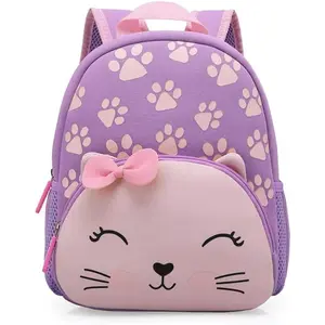 X-CBP27  Preschool Backpack Toddler Neoprene Animal Schoolbag Lunch backpack for Kids Boys Girls(Purple Cat)