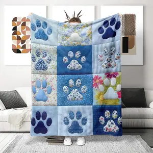 Ultra-Soft Flannel Printed Woolen Blanket, Cute Paw Prints & Floral Patterns, Perfect Gift for All Seasons, Cozy & Skin-Friendly