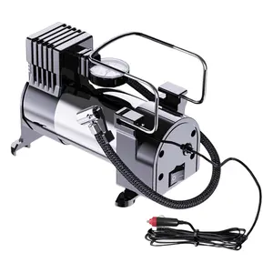 12V Portable Air Compressor with Pressure Gauge Heavy Duty Tire Inflator Cylinder Power System Heavy Duty Deluxe Portable Metal Air Compressor Car Tire Inflatable Pump
