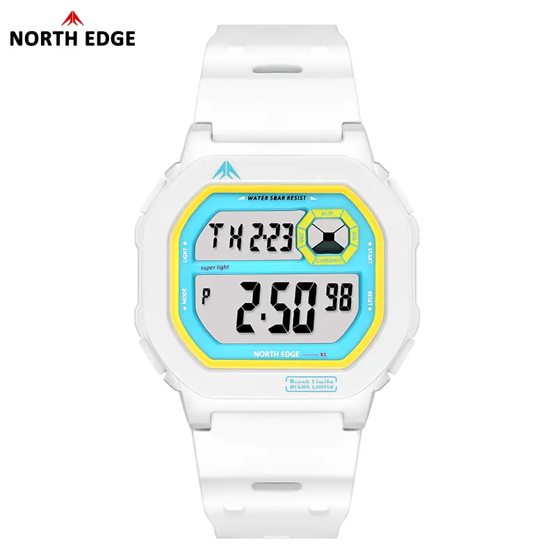 NORTH EDGE X1 Square Beautiful White Digital Watch Teenager Sportswatch Waterproof 50M Stopwatch Countdown Alarm Clock Reloj Hombre Couple Watches Student Watches Suitable for Holiday Gifts