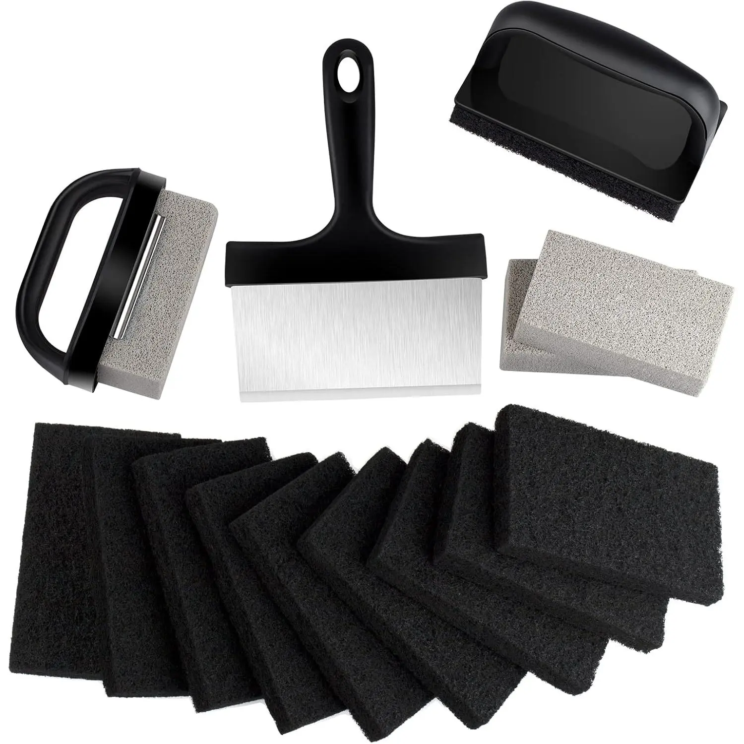 Blackstone Griddle Cleaning kit 16 count, Heavy Duty Grill Cleaning Stone Bricks with Handle,Griddle Scrubber Scouring Pads with Handle and 6" Grill Scraper,Griddle Cleaner Brush Set for Flat Top