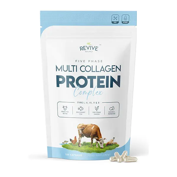 Multi Collagen Protein Capsules, Hydrolyzed Types I, II, III, V & X Collagen with Grass-Fed Bovine, Wild-Caught Marine & Free-Range Chicken, Hyaluronic Acid & Vitamin C, Supports Skin, Hair, Nails, Bones & Joint Health, 120 Capsules