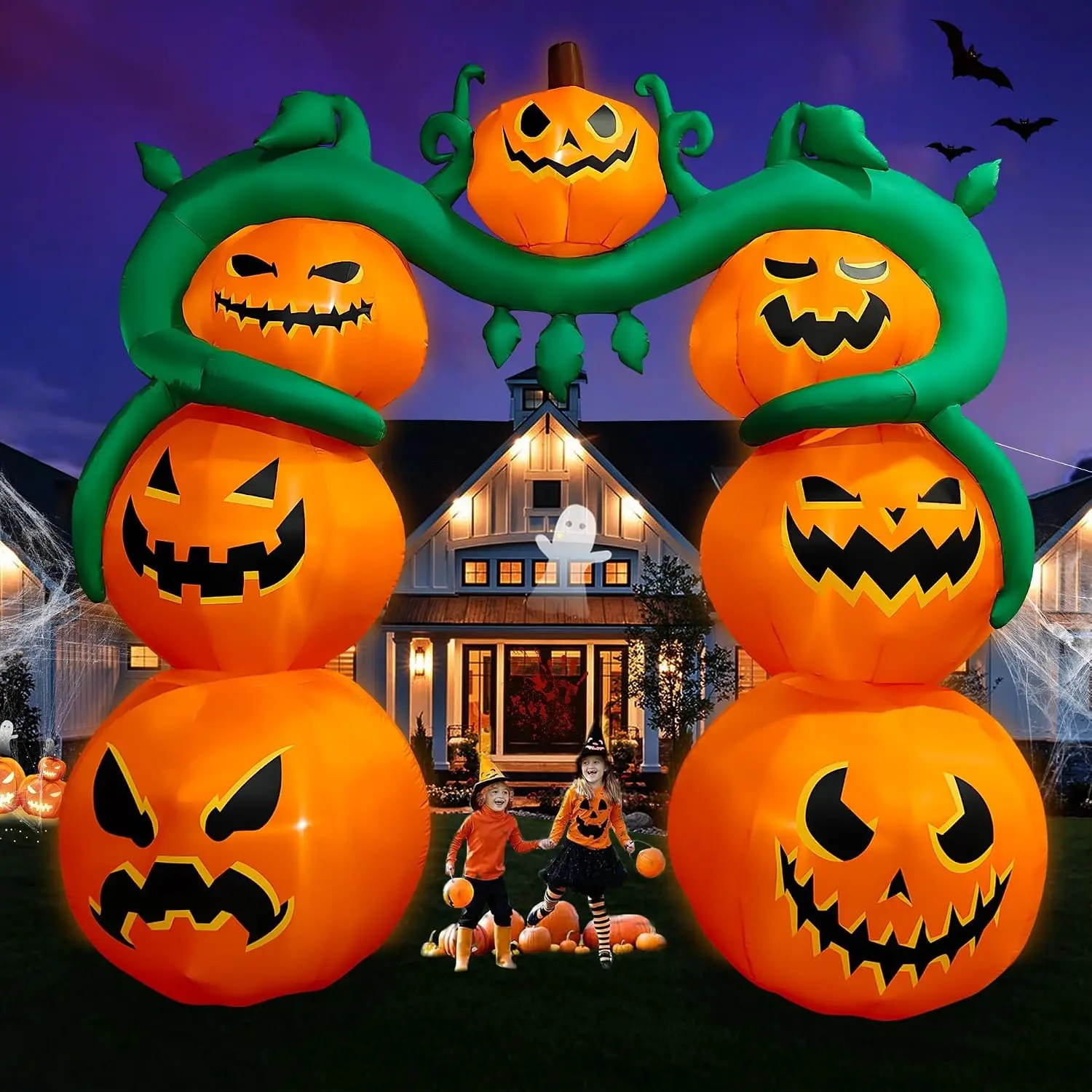 SEASONBLOW 9 Ft Halloween Inflatable Pumpkin Archway Decoration LED Light Up Giant Blow Up Pumpkin Arch for Halloween Party Indoor Outdoor Garden Yard Decorspooky season decor, spooky yard decor, halloween yard decor, halloween gift for him and her, 2026