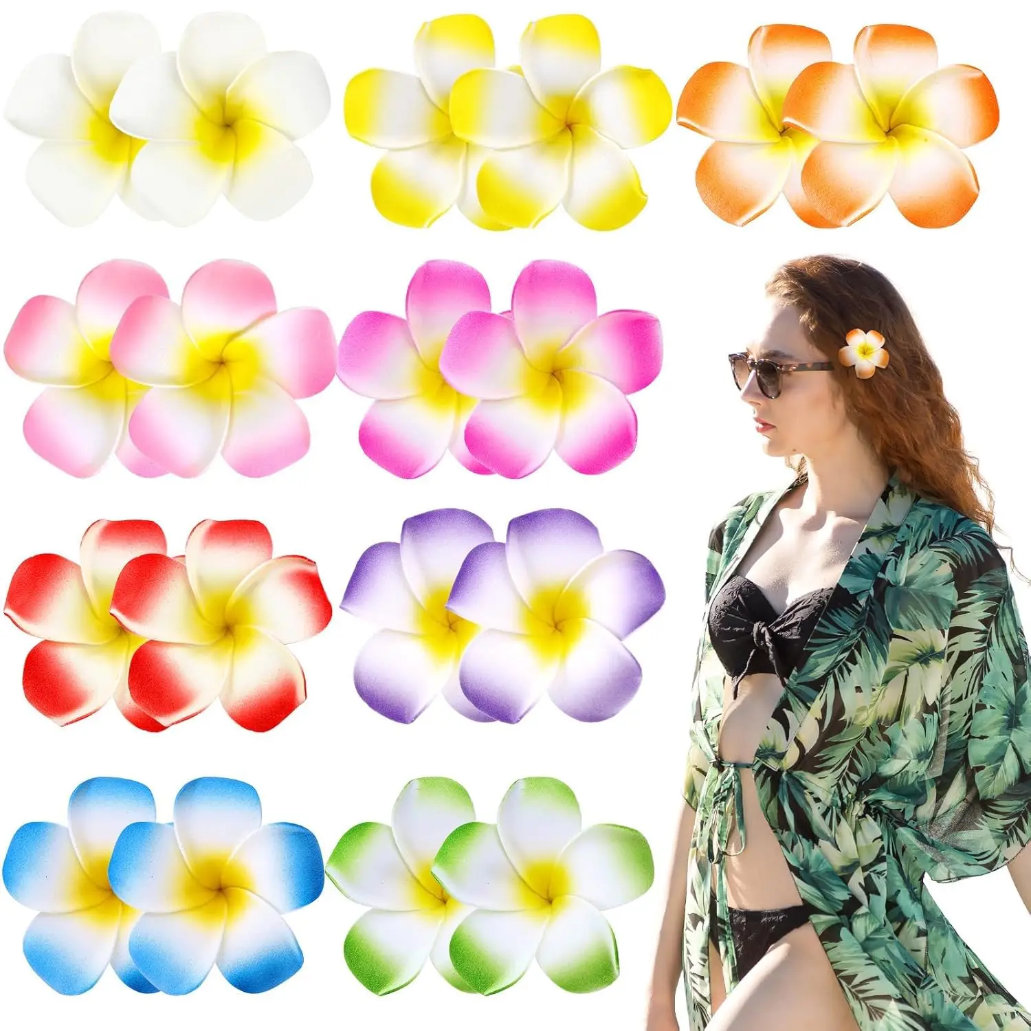 36 Pcs Hawaiian Flower Hair Clips, Plumeria Foam Frangipani Hairpins, Artificial Tropical Flower Clips for Women Bridal Hawaiian Wedding Luau Beach Vacation Party Decorations(5 cm/ 1.97 inch)
