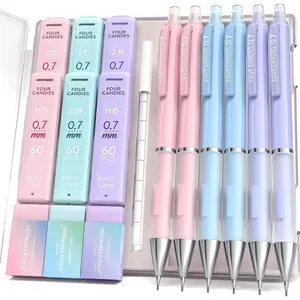 Mechanical Pencil Set - 0.7mm (Medium Point), 6PCS Cute Mechanical Pencils with 360PCS (HB & 2B) Lead Refills & 12PCS Erasers & 1PCS Storage Case, Pastel Aesthetic Lead Pencils for School