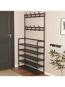 Shoe Storage Racks Reinforced 5-Tier Hat Racks with Shelves - Multi-Functional Living Room Bathroom Storage Shelf, Freestanding Shoe Storage, Perfect for Rent Houses Indoor Storage, Hang Coats Hats Clothes Organizer, Shoe Storage System NONE