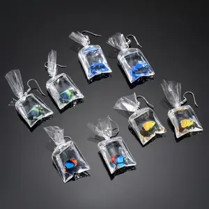Cute Funny Water Bag Small Fish Drop Earrings For Women Creative Koi Fish Ocean Animal Pendant Party bracelet men ring chain