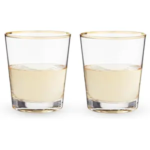 Gilded Tumblers,  Rimmed Clear  Glass Set, Lowball Glassware, Set of 2, 10 oz,  and Clear