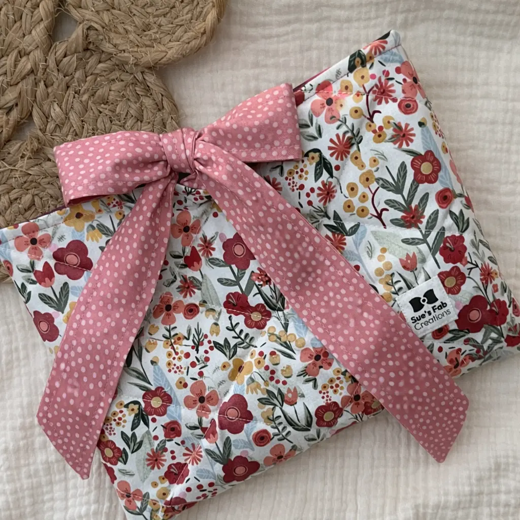 Floral Book Sleeve with Bow, Handmade Padded Book Cover, Cute Coquette Book Protector Gift