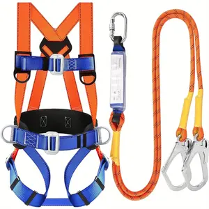 Safety Harness Fall Protection Kit: Full Body Roofing harnesses with Shock Absorbing Lanyard - Updated Comfortable Waist Pad