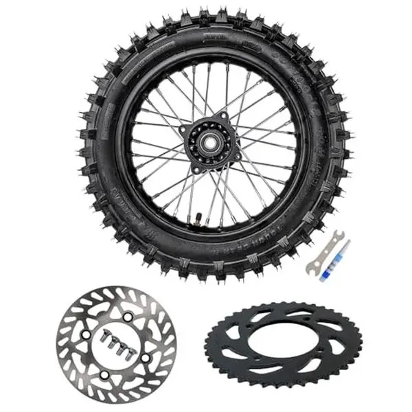 12 inch Dirt Bike Wheel and Tire 80/100-12" Rear Rim 15mm Axle with Disc Brake Rotor and 420 41T Chain Sprocket for Pit Dirt Bike Apollo SSR XR CRF Dirt Pit Bike Taotao Kayo Coolster Baja 50cc-125cc