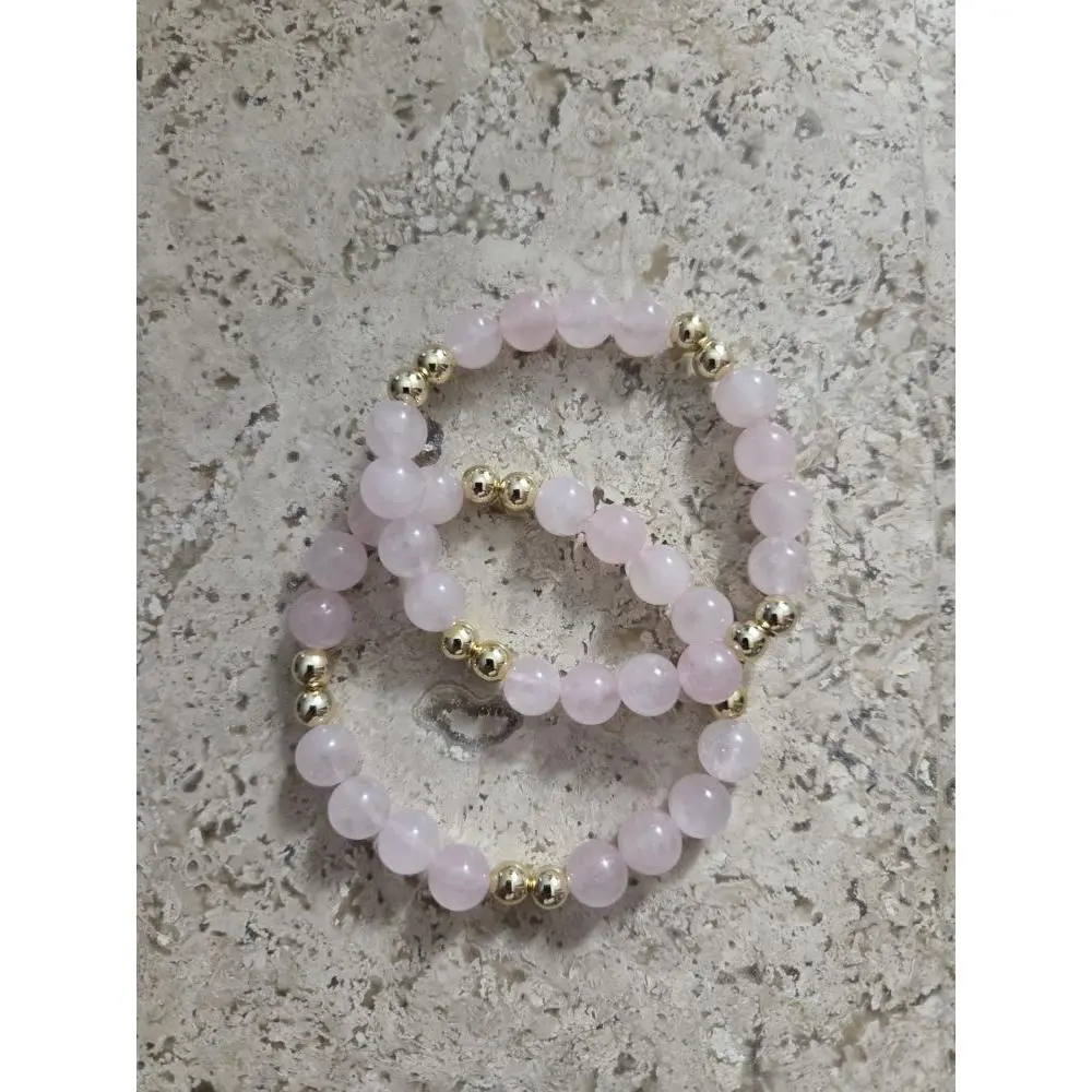 Pink Bead 8mm Bracelet with Gold Accents