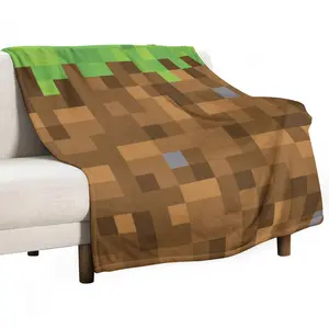 Pixel Grass Block Flannel Fleece Blanket – Cozy Gamer Throw Gift, Perfect for Couch, Bed, Car or Game Room Decor, Ideal for Kids, Teens Men Women & Game Lovers All Season Use