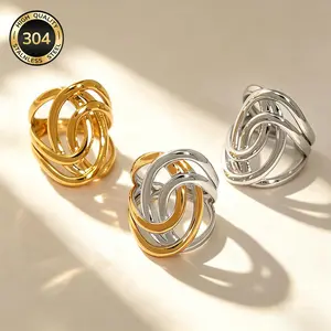 Fashion Minimalist Adjustable Geometric Line Ring - Twisted Oval Openwork, Stainless Steel Luck Jewelry with Metal Coating