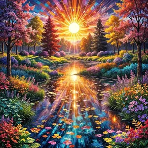 5D DIY Full Drill Round Diamond Painting - Diamond Painting Kit Sunset at the Lake Mosaic Canvas DIY Wall Art, Home Wall Decoration, Suitable for Halloween, Christmas, Birthday, and Anniversary Gifts, Diamond Art Tools