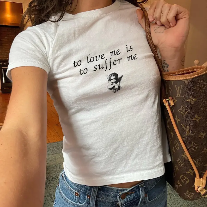 To Love Me is To Suffer Me Baby Tee Shirt - Ethel Cain Gothic Baby Tee, Retro Vintage Tshirt, Y2K Baby Tee Coolgirl Outfit, Pop Music Shirt