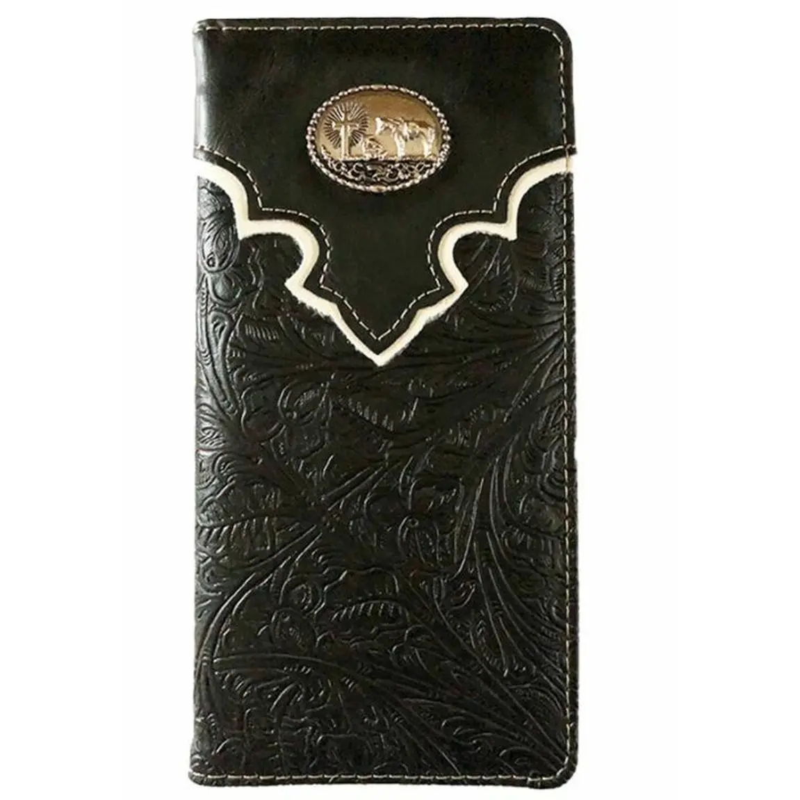 Cross Praying Cowboy Men’s Western Bifold Wallet Black Texas Rodeo Style Embossed Design