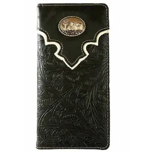 Cross Praying Cowboy Men’s Western Bifold Wallet Black Texas Rodeo Style Embossed Design