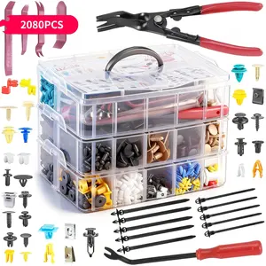 2080PCS Auto Retainer Clips Kit with Fastener Plier, Trim Removal Tools and 3-Layer Organizer Box, 33 Most Common Push Rivets for Car Bumper, Fender, Door Panel and Interior Repair