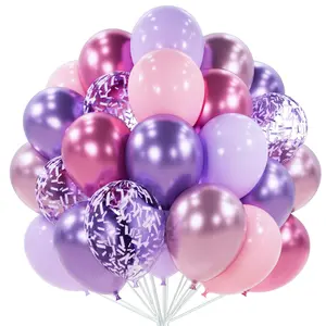 PartyWoo Pink and Purple Balloons 66pcs 12 Inch Baby Pastel Light Metallic Pink Light Purple Lavender Lilac Confetti Balloons for Princess Butterfly Birthday Party Decorations