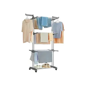SONGMICS Clothes Drying Rack Stand 4-Tier, Foldable Laundry Drying Rack 68.1-Inch Tall, Steel, Rolling Clothes Horses Dryer Rack, Easy to Assemble, Indoor Outdoor Use