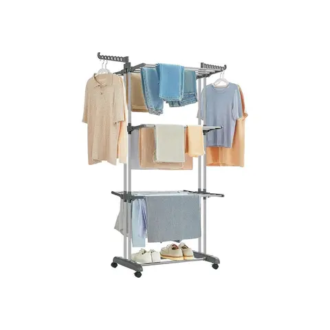 SONGMICS Clothing Drying Rack, 4-Tier 68.1-Inch Tall Stainless Steel Heavy Duty Rolling Laundry Rack, Durable Sturdy, Easy to Assemble, 77 lb Capacity, Folding Design for Indoor Outdoor Sock Drying