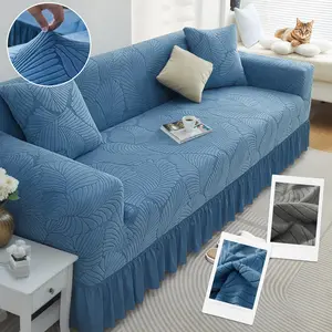 Raybee 1-4 Seat Elastic Sofa Protector Cover with Skirt, Fully Covered Dustproof Sofa Couch Bench Cover, Pet Friendly Stretch Slip Cover Durable Stretchable Sofa Protection Ideas, Machine Washable Universal Furniture Protector, Living Room