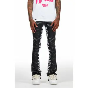 Elian Black PU Stacked Flare Jean