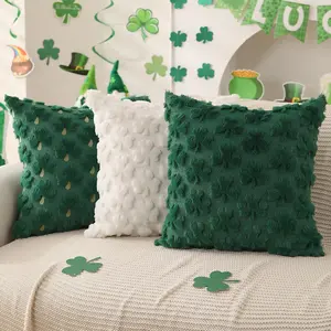 Green Jacquard Throw Pillow Covers 18x18 Inch Set of 2, Soft Plush Decorative Cushion Covers for Sofa Couch Bedroom Living Room