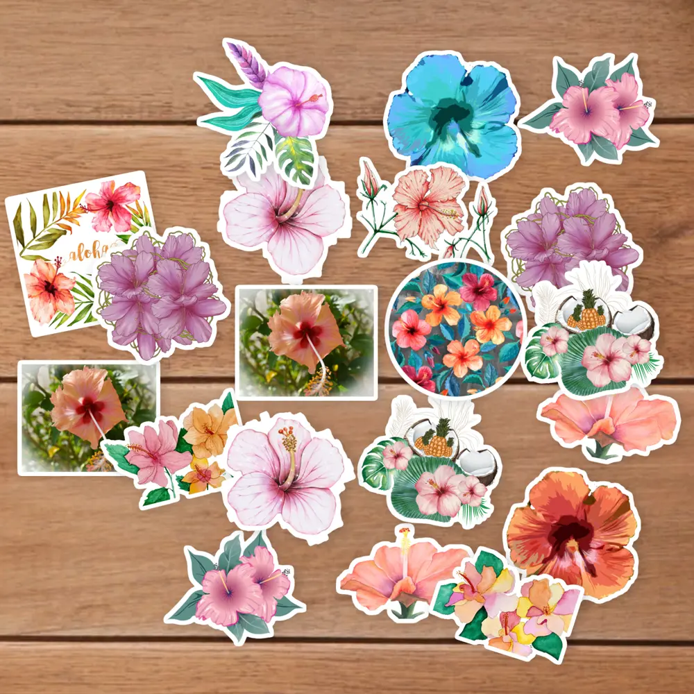 Stickers Pack 20 Pcs Watercolor Guitar Waterproof Peach Car Water Pink Skateboard Colorful Hibiscus Aesthetic Bike Flower Luggage Laptop Vinyl Bottle Bumper