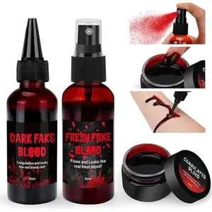 3PCS Halloween Fake Blood Kit - 2.03oz Fake Blood Spray, 2.03oz Dripping Blood & 1.06oz Coagulated Gel - Realistic Fake Blood for Zombie, Vampire, Monster Cosplay, Costume Makeup-Washable Special Effects Blood for Halloween Dress Up,Halloween decoration