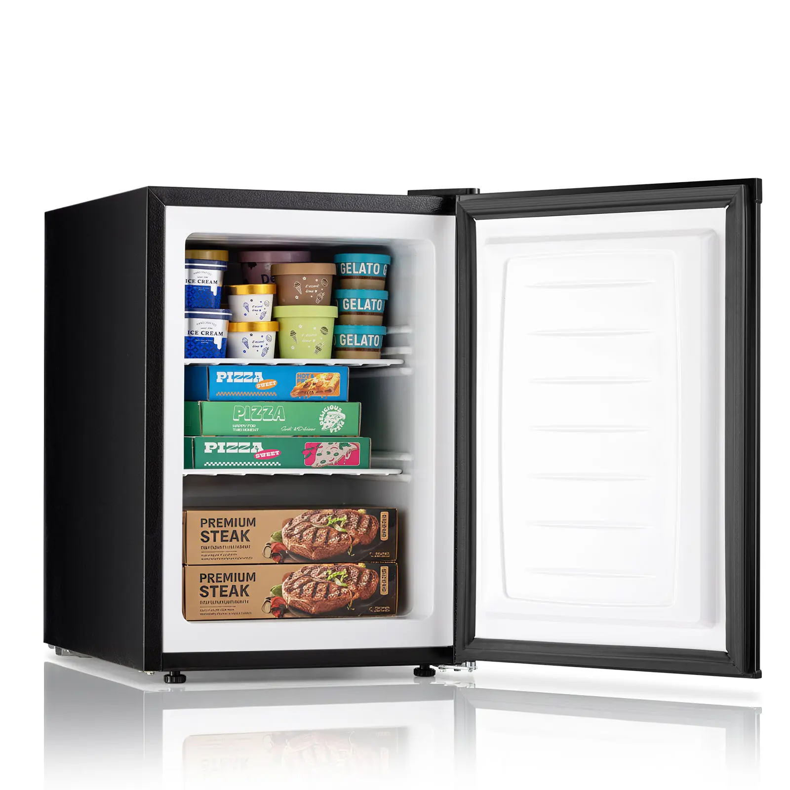 60L Compact Upright Freezer (2.1 Cu Ft), Steel Body Small Freezer with Removable Shelf, 7 Adjustable Temperature Control, Reversible Door, for Bedroom, Apartment
