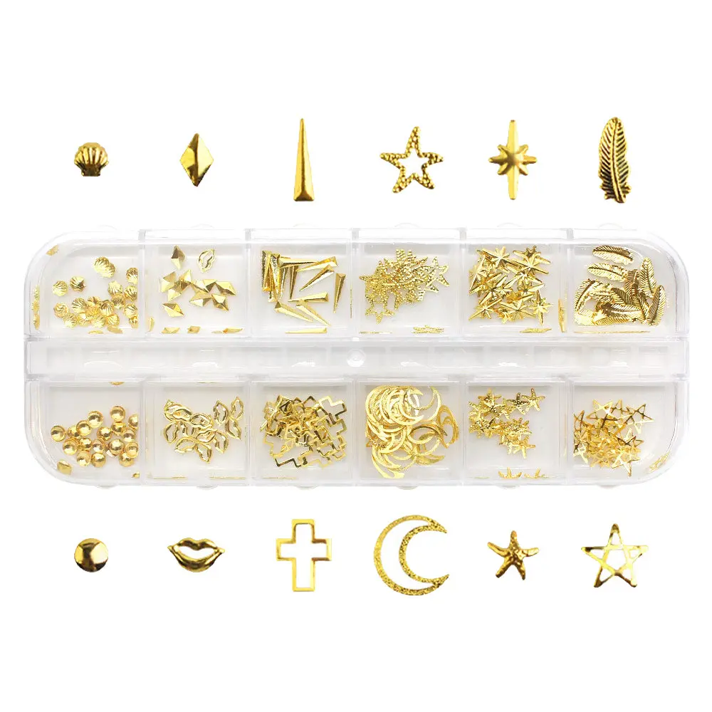 Gold Metal Stud Decors Mix Box Set / 12 Shapes