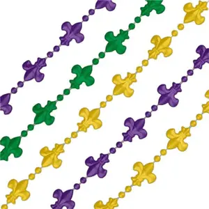 212 MAIN 34-In Non-Light-Up Fleur de Lis Chunky Beaded Mardi Gras Chunky Necklaces, Pack of 12, for Mardi Gras & Bourbon Street Party Supplies