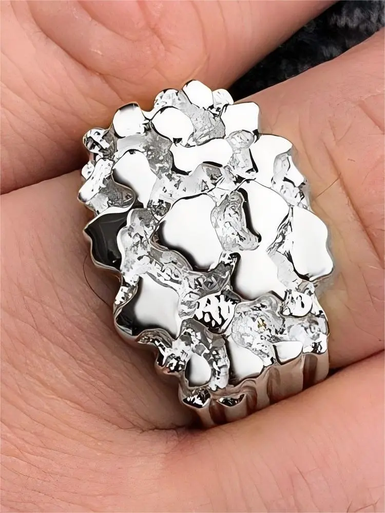Elegant Silver Plated Gold Nugget Ring for Men - Sizes 6-12 Oro Laminado Rings Men with Silver Plating and Simple Design