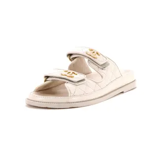 Pre-owned Chanel Women's Velcro Open Back Dad Sandals Quilted Leather by Rebag