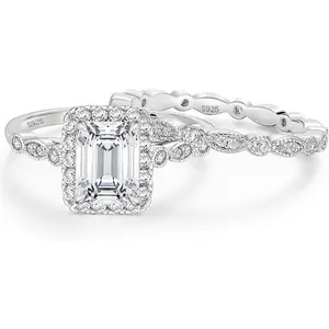 2CT 925 Sterling Silver Bridal Ring Sets Emerald Cut CZ Engagement Vintage Promise Rings Marquise  Wedding Rings for Women Size 3-12  princess cut ring halorings