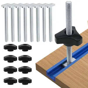 T Bolt Knob Kit, Miter Track Sliding Nut T-Slider T Slot T Bolt and Nut Set, Woodworking Tool Jigs Screw Fixture for Workbench T-slot Suitable for 1/4" and Universal T-track Hardware