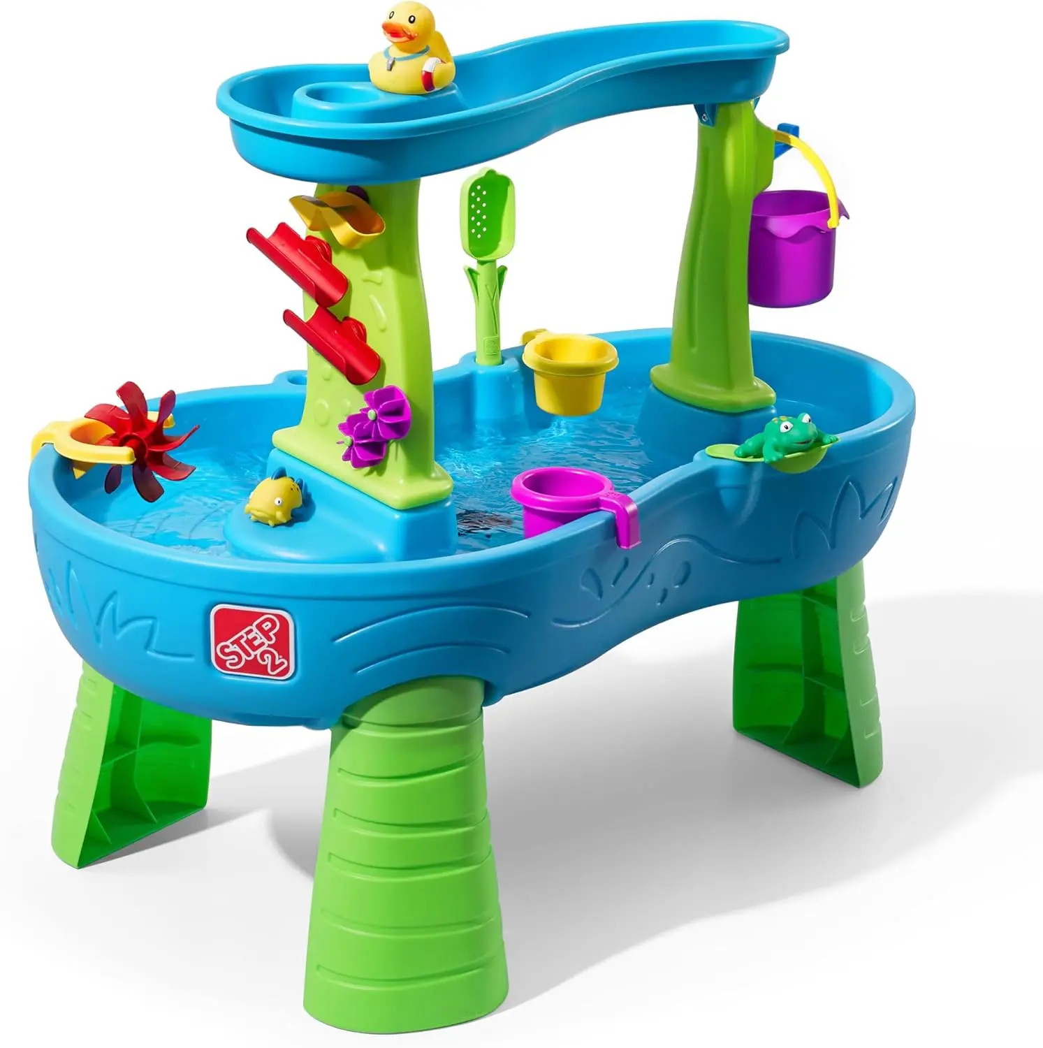 Rain Showers Splash Pond Water Table, Kids Water and Sand Activity Sensory Playset, Summer Outdoor Toys, 13 Piece Water Toy Accessories, For Toddlers 1.5+ Years Old, Blue & Green
